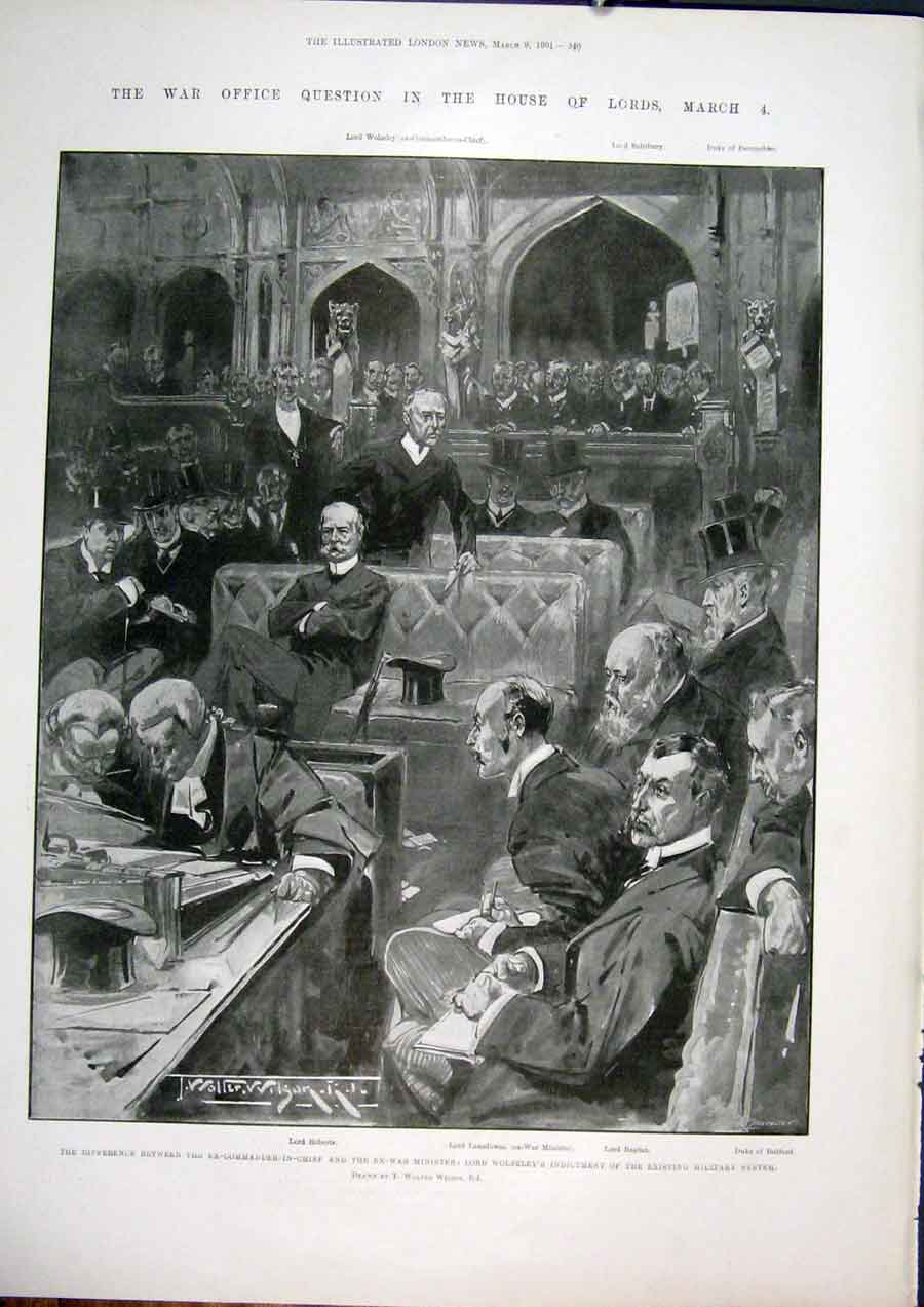 Original Old Antique Print War Office House Lords Wolseley Military 1901 20th