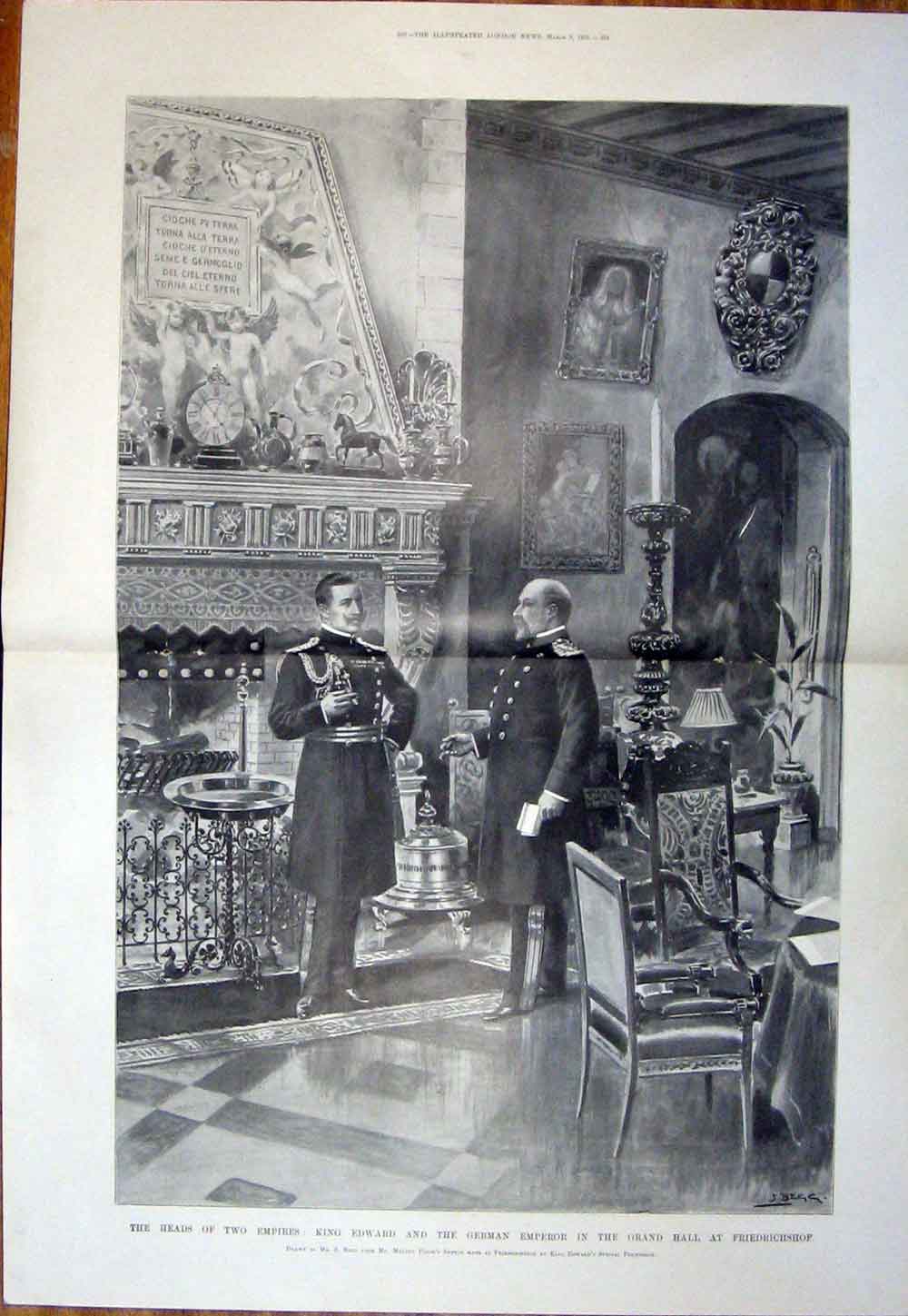 Original Old Antique Print Edward Emperor Germany FriedrichshRoyal 1901 20th
