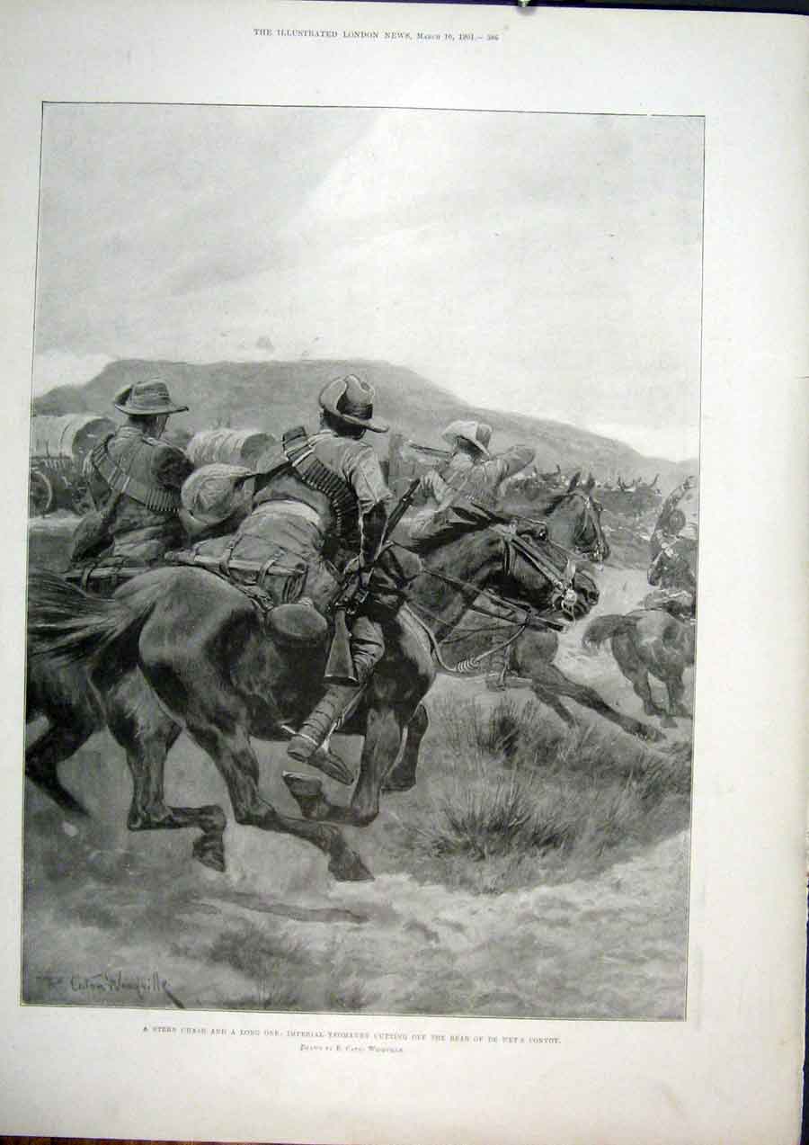 Original Old Antique Print Yeomanry Wet Convoy Horse Army Cavalry