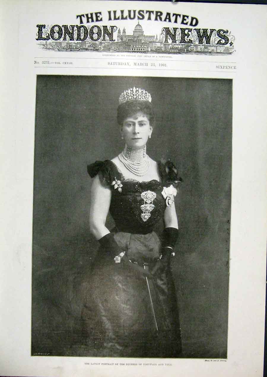 Original Old Antique Print Portrait Duchess Cornwall York Fine Art 1901 20th