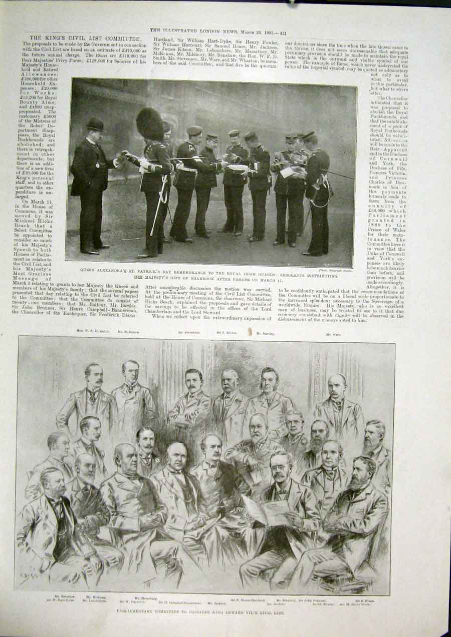 Original Old Antique Print Shamrock Irish Patrick'S Parliament Committee 1901