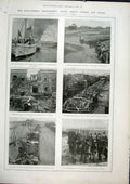 Original Old Antique Print Anglo Russian Tientsin Tongku Siers Railway Troops