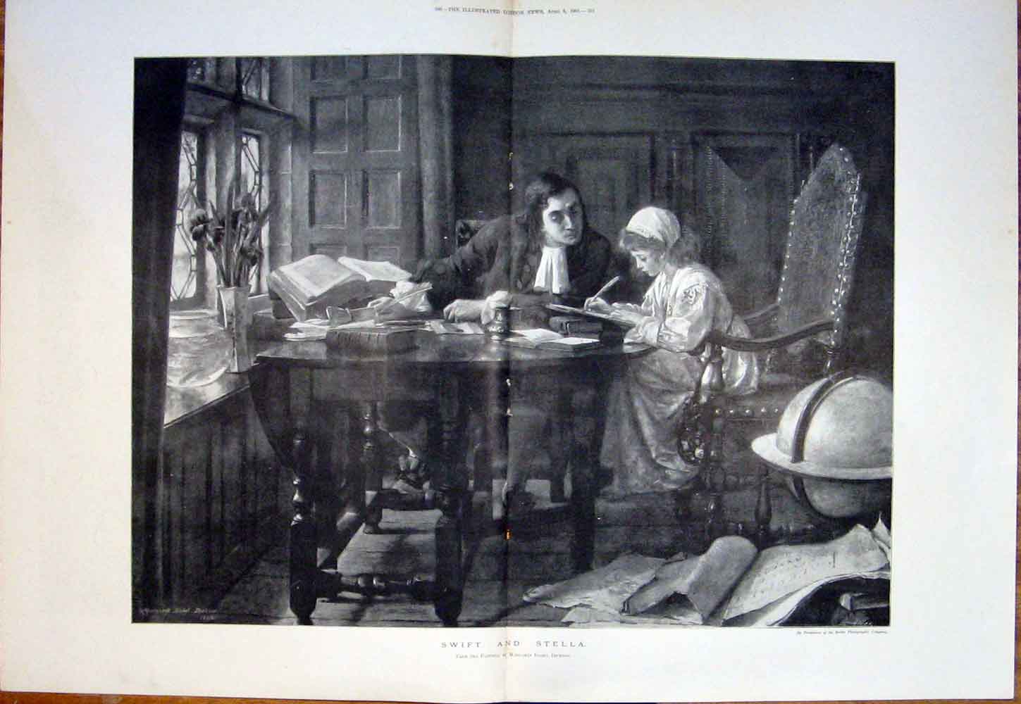 Original Old Antique Print Swift Stella Writing Dicksee Fine Art 1901 Victorian