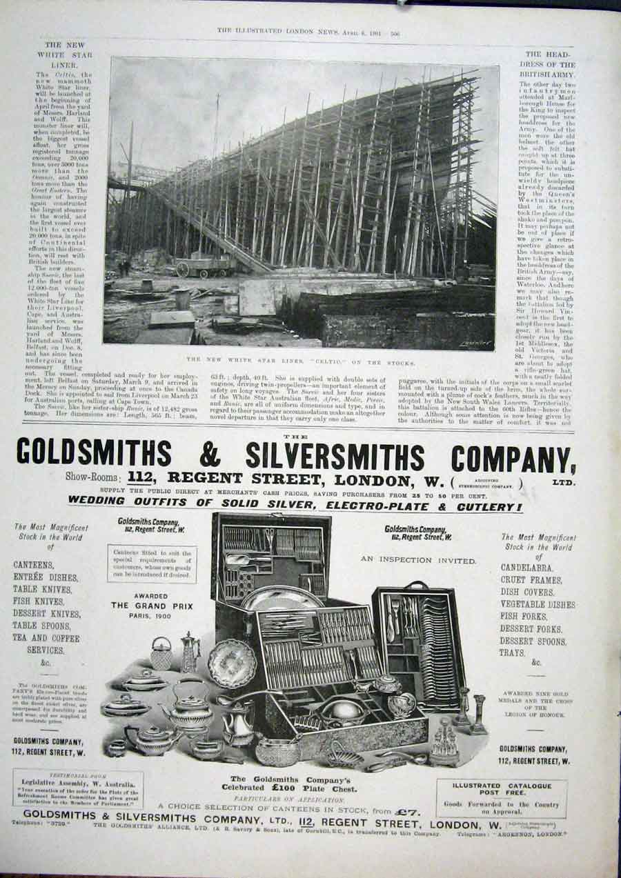 Original Old Antique Print White Star Celtic Ship Gsmiths Silversmiths Service