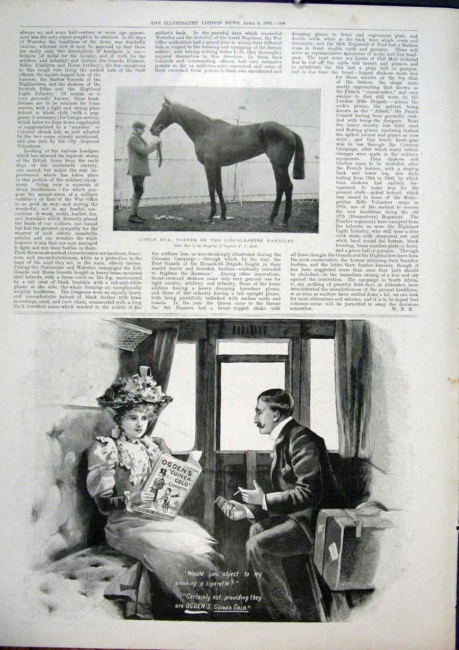 Original Old Antique Print Little Eva Race Horse Lincolnshire Racehorse Ogden'S