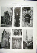 Original Old Antique Print Chichester Cathedral Tower Saxon Monument 1901 20th