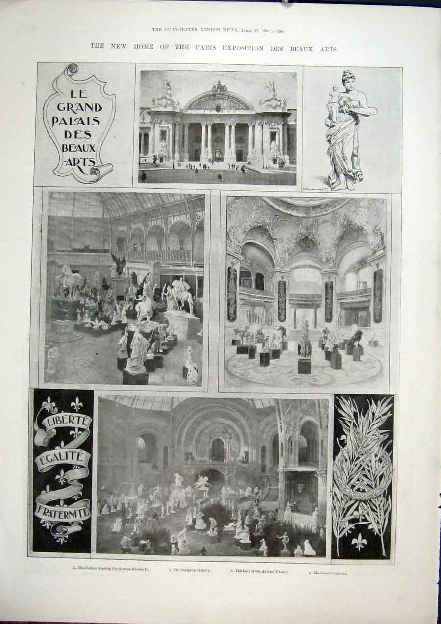 Original Old Antique Print Paris Exposition Beaux Arts Sculpture Art Gallery