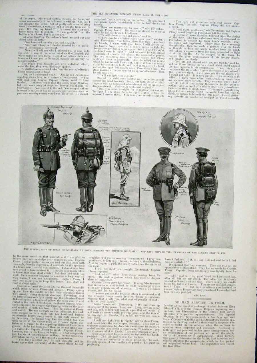 Original Old Antique Print Military Uniform German Service Army 1901 Victorian