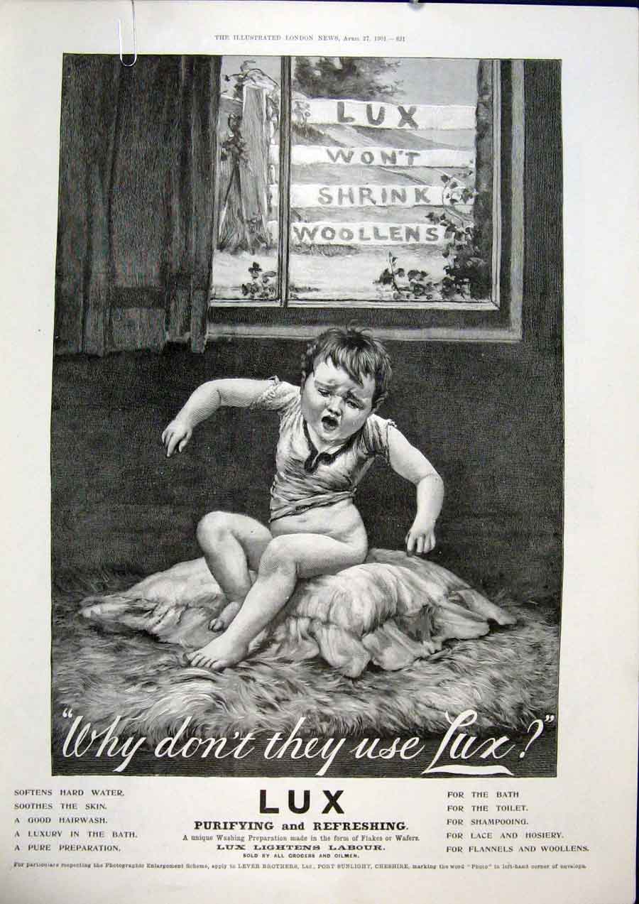 Original Old Antique Print Advert Lux Soap Flakes Wafers Washing 1901 Victorian