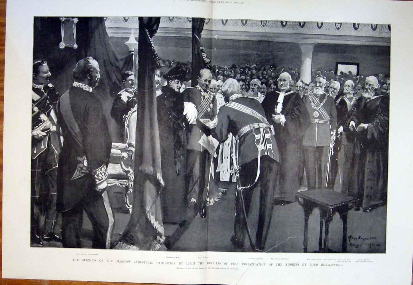 Original Old Antique Print Industrial Exhibition Royal Fife Blytheswood Glasgow