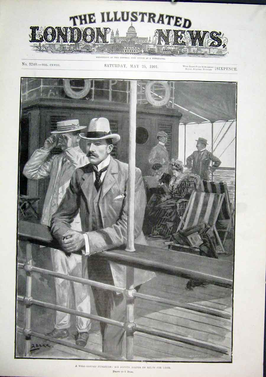 Original Old Antique Print Furlough Milner Ship Deck 1901 20th Century