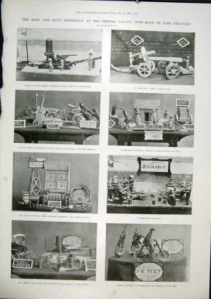 Old Antique Print Army Navy Exhibition Crystal Palace Boer Prisoners 1901 20th