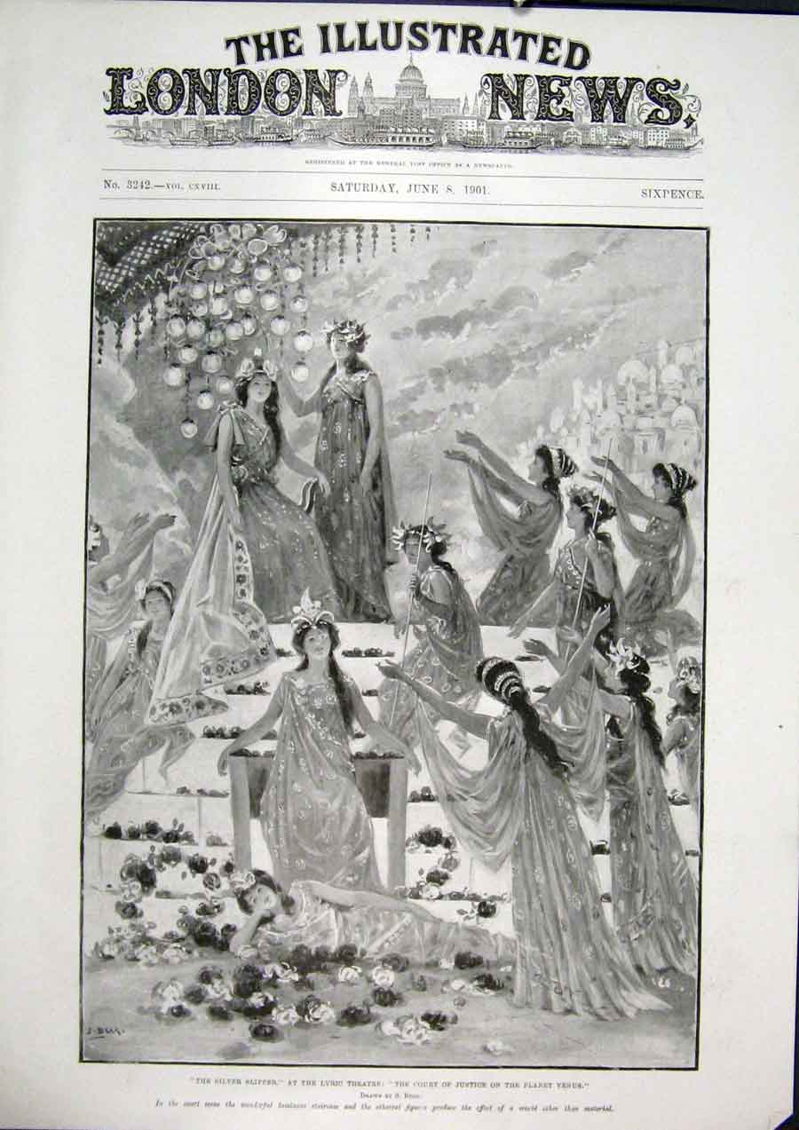 Original Old Antique Print Theatre Lyric London Planet Venus Silver Slipper