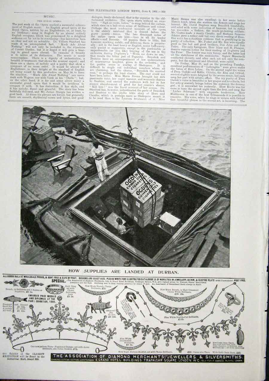 Old Antique Print Durban South Africa Supplies Diamond Merchants Jeweller