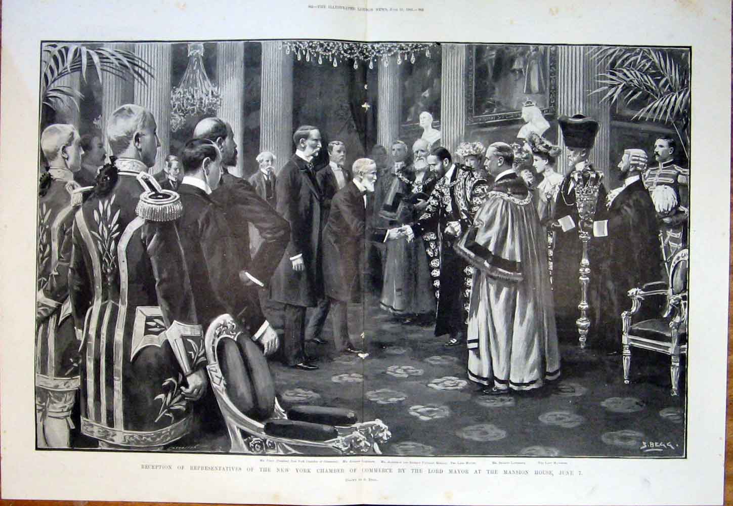 Original Old Antique Print Chamber Commerce Mansion House London Mayor 1901