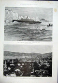 Original Old Antique Print Wreck Sobraon Tung Ying Wellington Zealand Cornwall