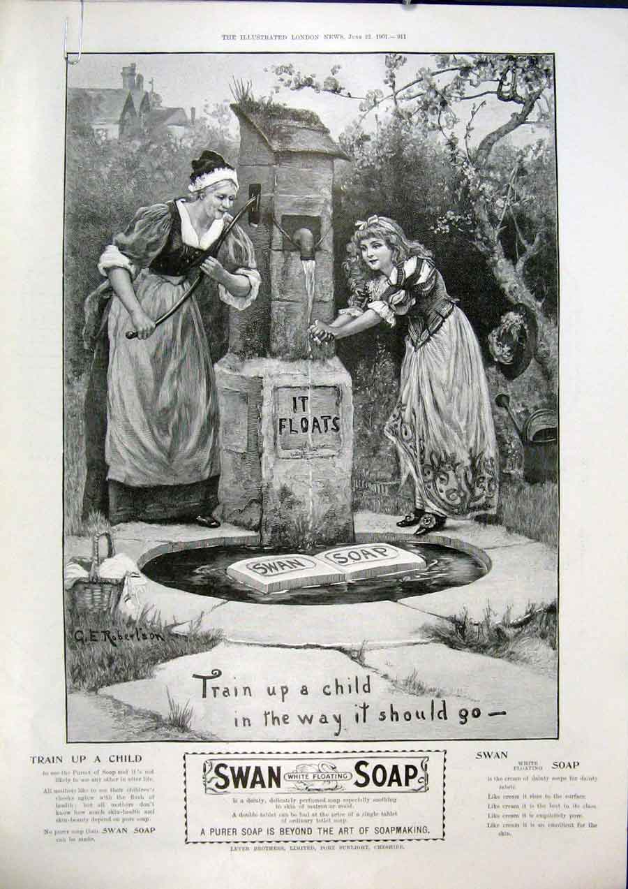 Original Old Antique Print Advert Swan Soap Well Advertisement 1901 Victorian