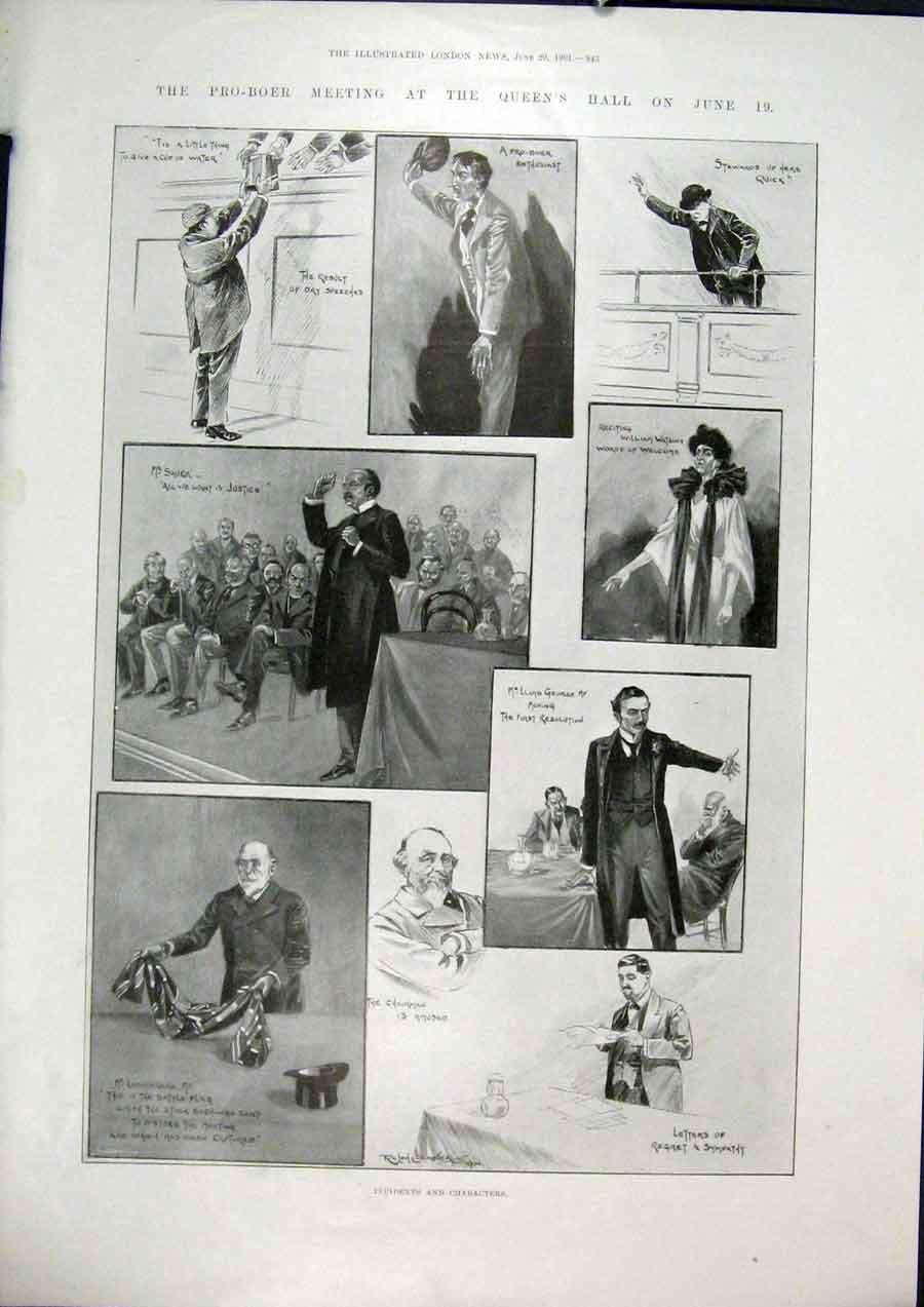 Original Old Antique Print Boer Queen'S Hall George Sketches 1901 Africa 20th