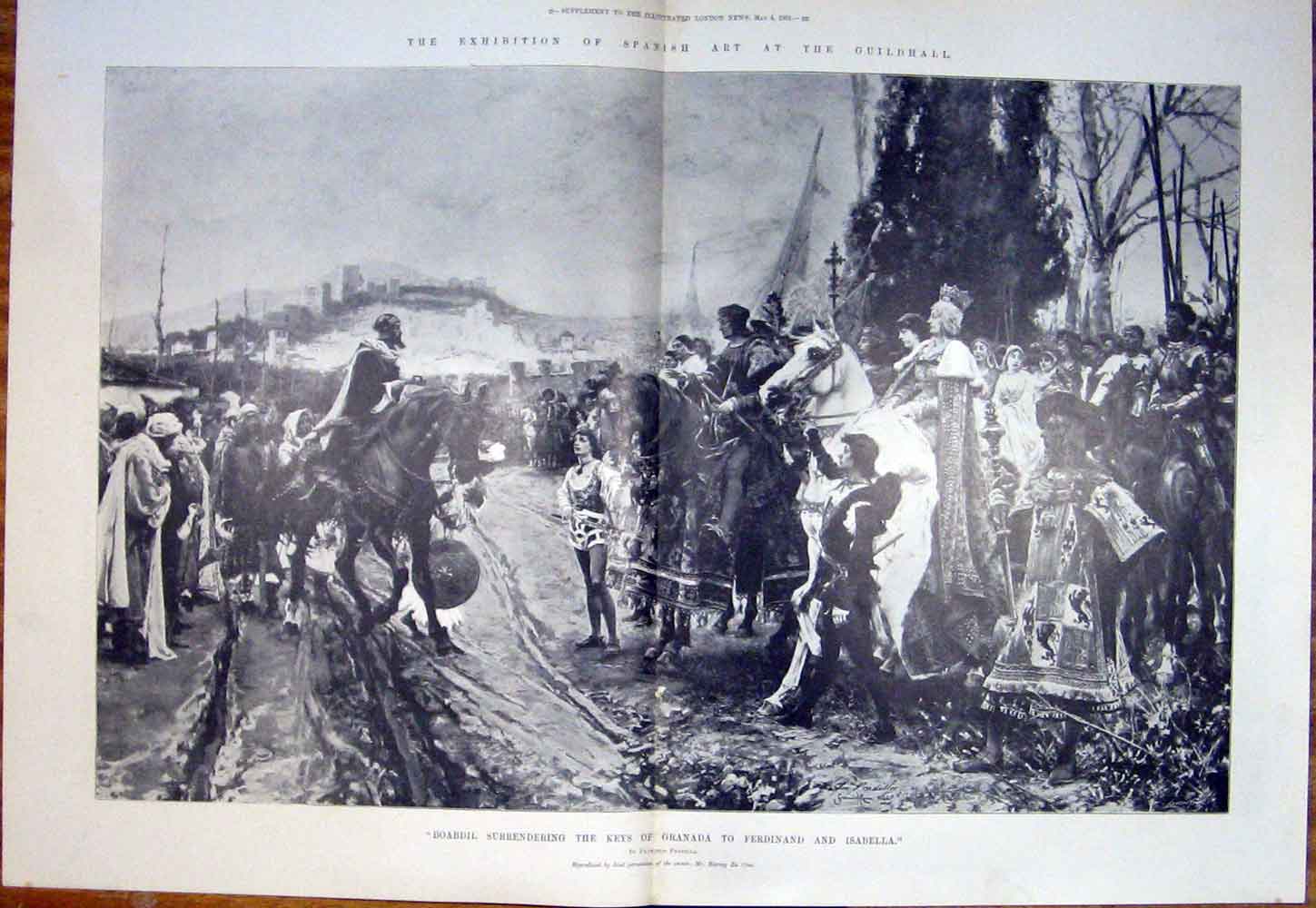 Old Antique Print Spanish Art Guildhall London Boabdil Granada Ferdinand