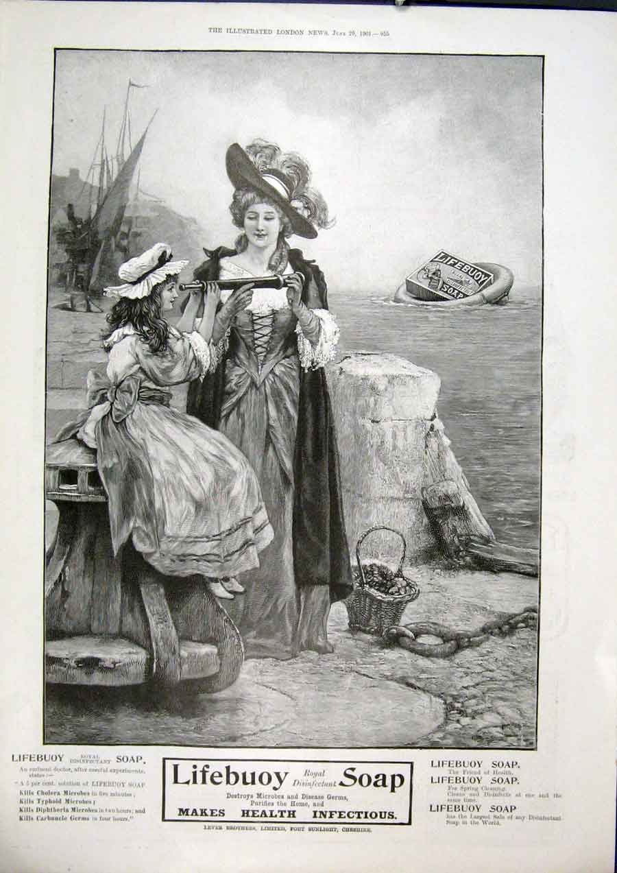 Original Old Antique Print Lifebuoy Soap Pier Advert Advertisment 1901 Victorian