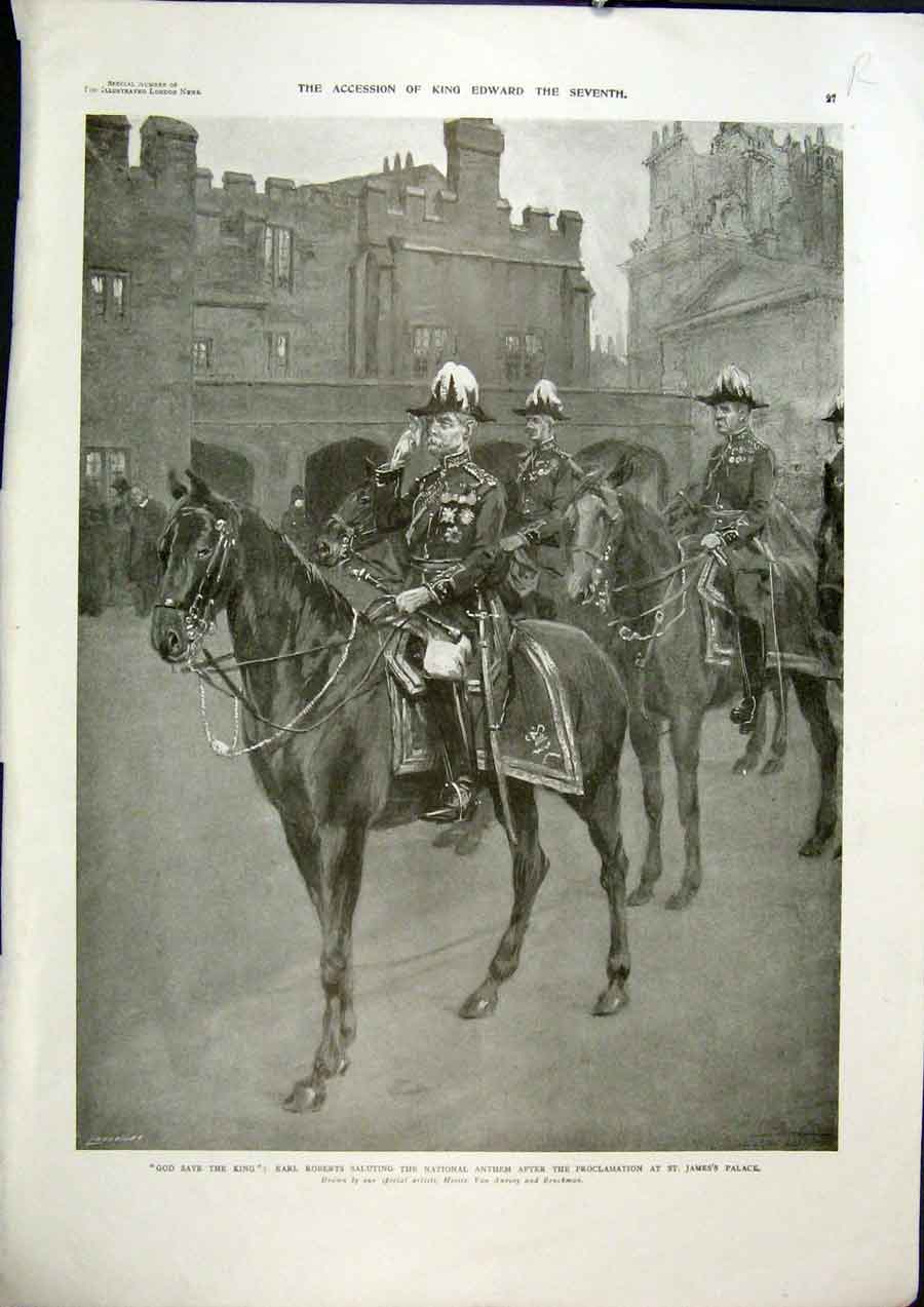 Original Old Antique Print Roberts Jame'S Palace London Ship Victory 1901 20th