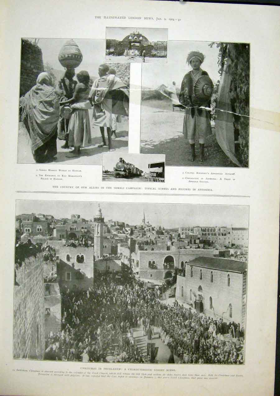 Old Antique Print Somali Abyssinia Train Ethiopa Bethlehem Christmas 1904 20th