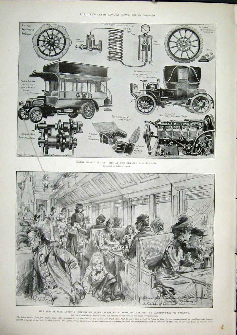 Original Old Antique Print Motor Car Crystal Japan Railway Canadian Pacific 1904