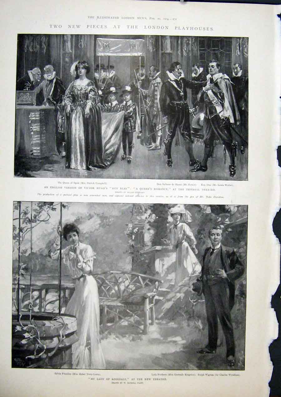 Original Old Antique Print London Playhouse Hugo Ruy Blas Rosedale Theatre 1904