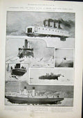 Original Old Antique Print Russian Ship Frozen Ports Ice Breaking Ships Ermack