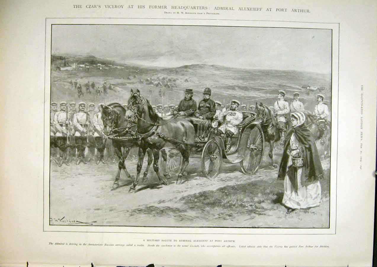 Old Antique Print Czar Viceroy Alexeieff Port Arthur Russia Military 1904 20th