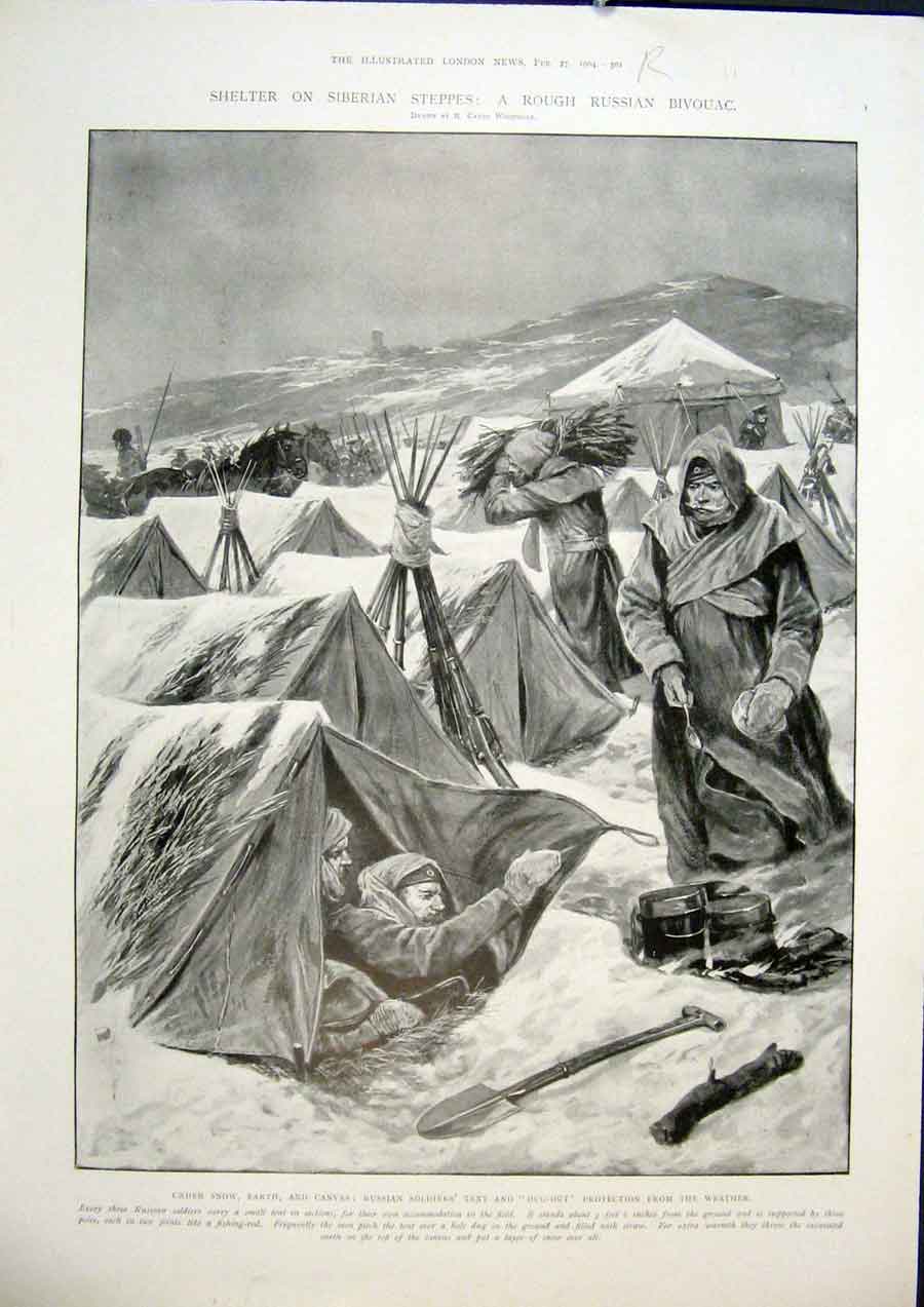 Original Old Antique Print Siberian Steppes Russian Bivouac Lake Baikal 1904