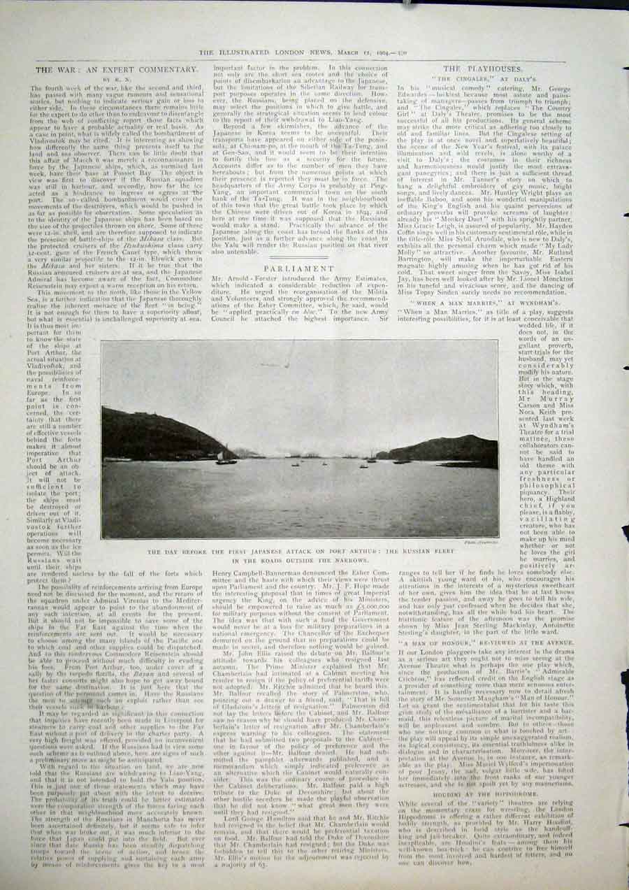Original Old Antique Print Japanese Port Arthur Russian Fleet Attack Japan War