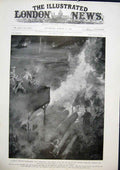 Original Old Antique Print Tsarevitch Japanese Torpedo Russian Navy Ship Fire
