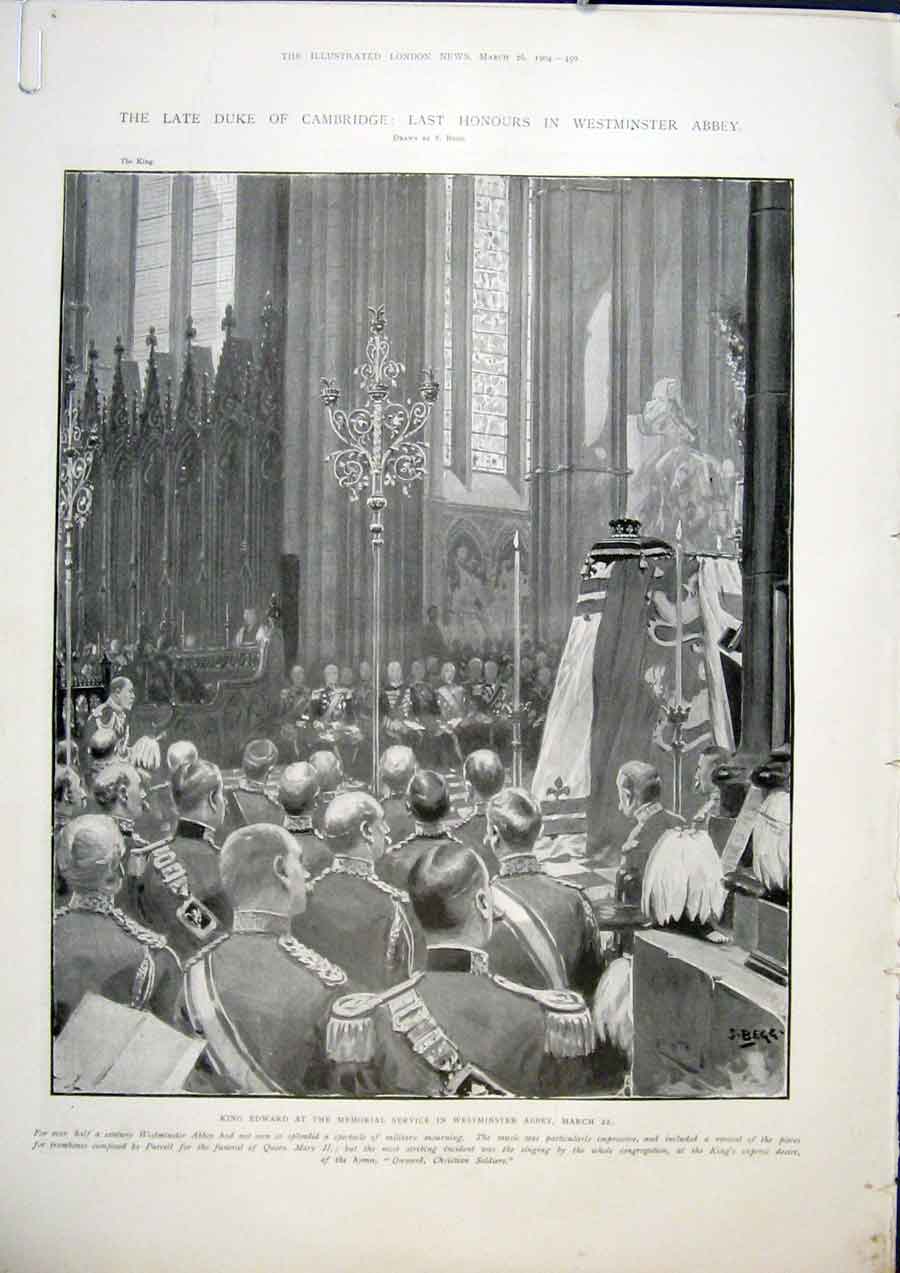 Old Antique Print Westminster Abbey Memorial Marlborough Duke Cambridge