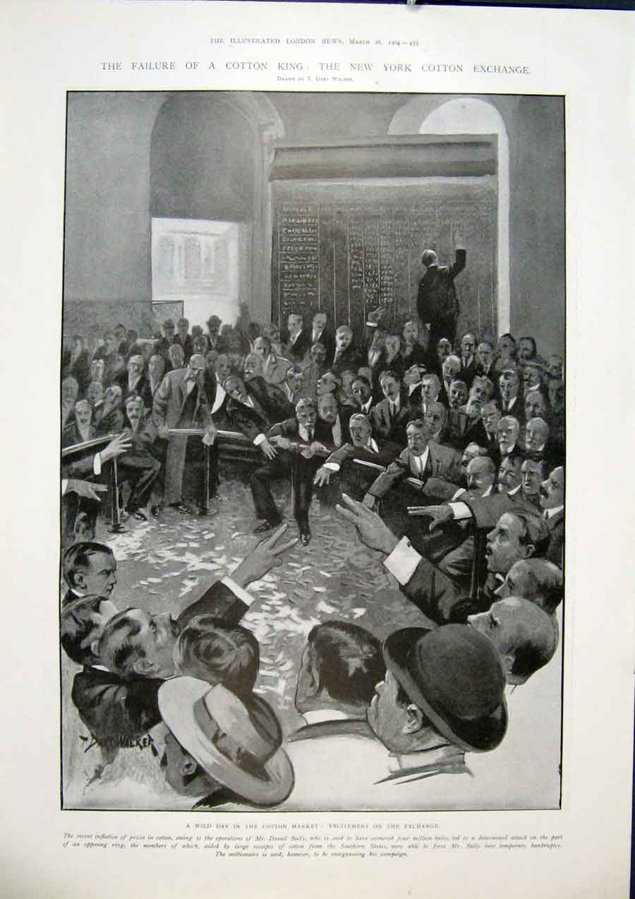 Original Old Antique Print Cotton New York America Market Sully States 1904 20th