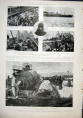 Original Old Antique Print Japanese Refugees Vladivostok Submarine Afridi Ship