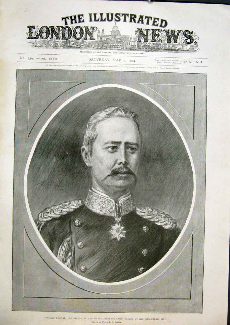 Original Old Antique Print Portrait Kuroki Victor Battle Kiu-Lien-Cheng 1904
