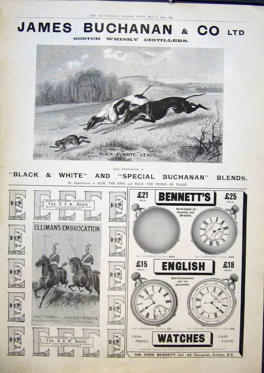 Old Antique Print Advert Buchanan Whisky Elliman'S Embrocation Bennett'S