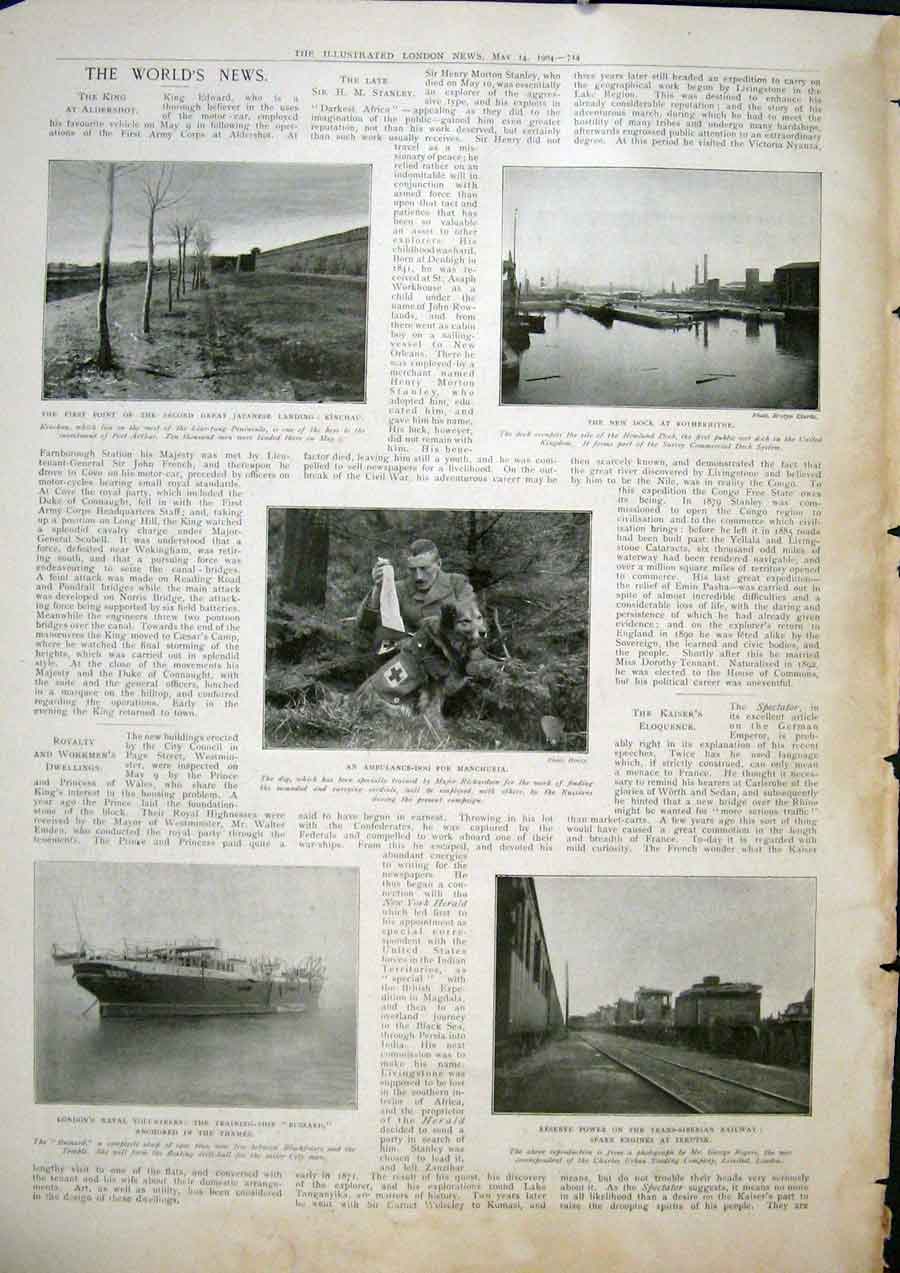 Old Antique Print Japan Kinchau Rotherhithe Manchuria Buzzard Ship Train