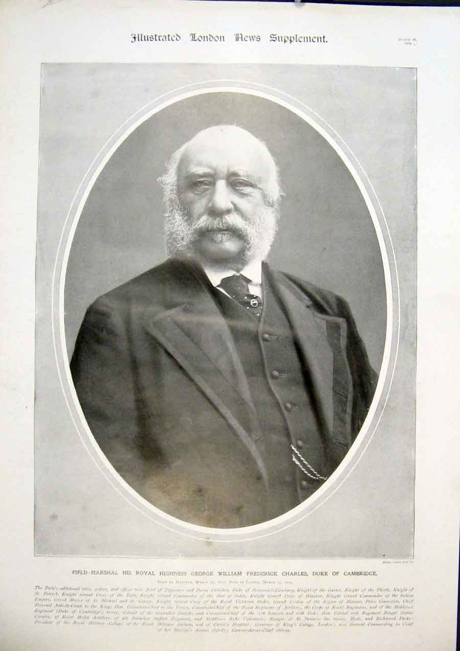 Original Old Antique Print Portrait Charles Duke Cambridge Marshall 1904 20th