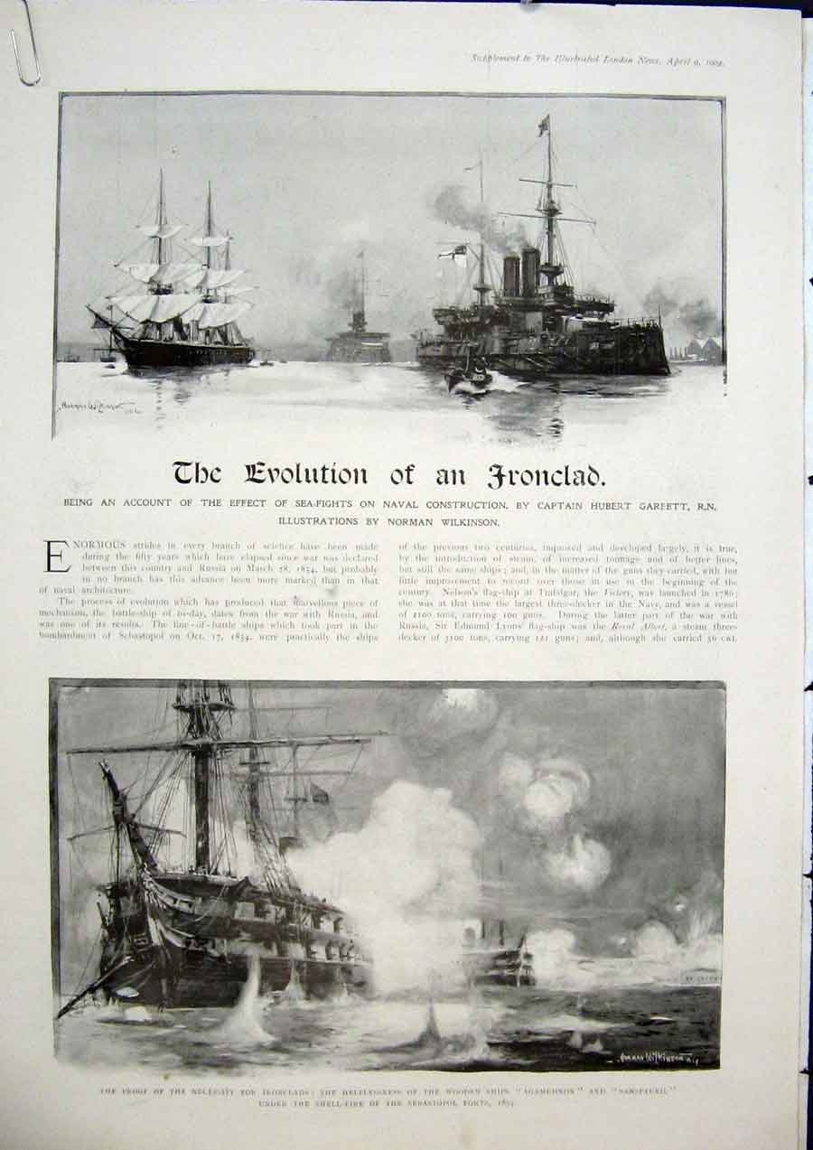 Original Old Antique Print Ironclad Ship Navla Navy Garbett Wilkinson Hms 1904