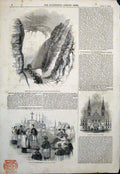 Original Old Antique Print Bletchinley Tunnel Train Catholic Church Islington