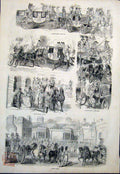 Original Old Antique Print Ambassador Carriage Court Guard Room Tapestry 1843