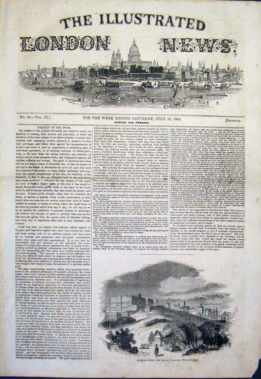 Original Old Antique Print Madrid Spain Royal Palace 1843 19th Century