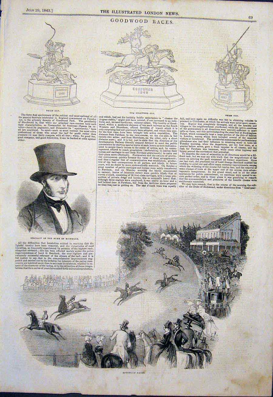 Original Old Antique Print Portrait Duke Richmond Goodwood Races Cup Race Prize