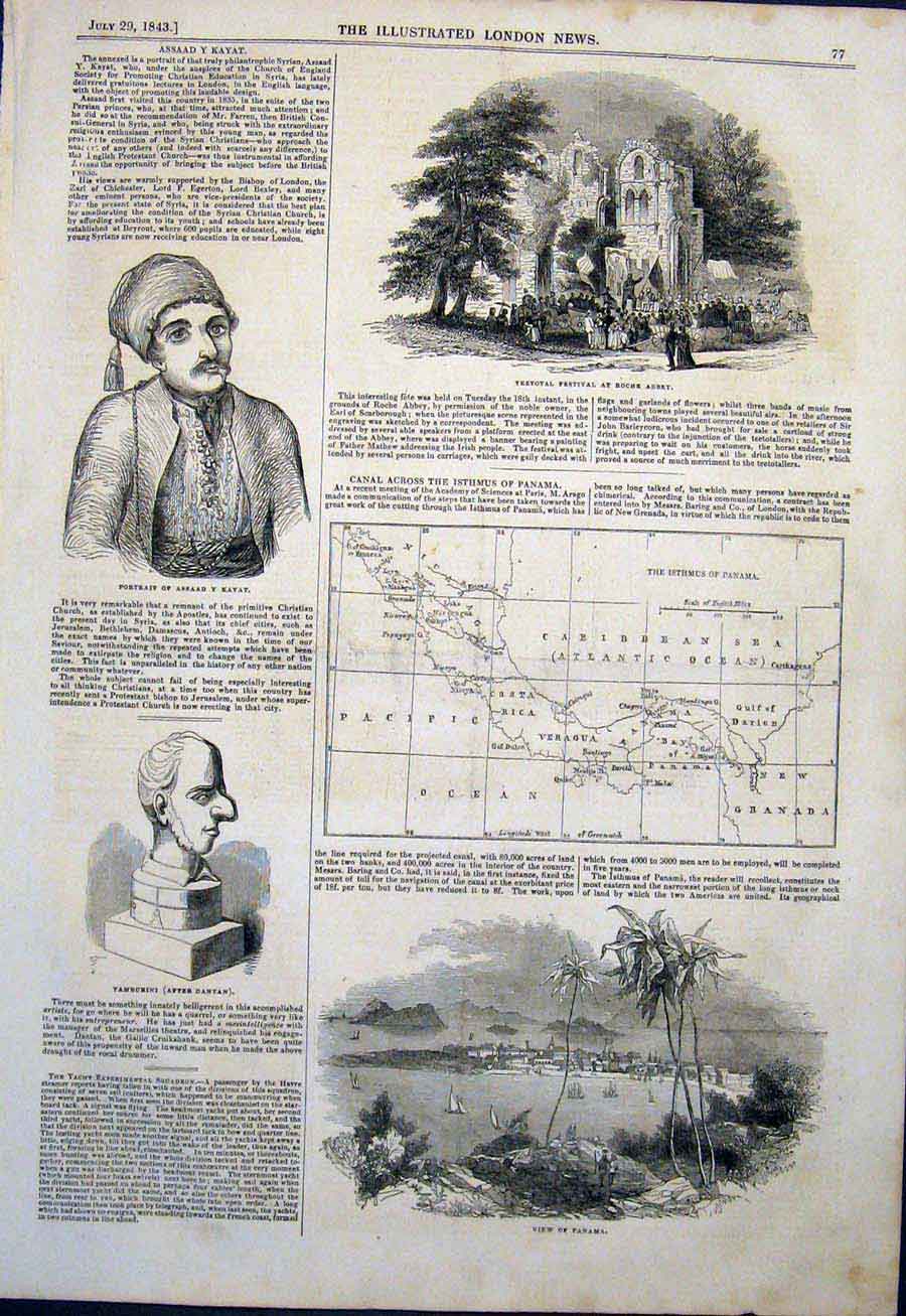 Original Old Antique Print Teetotal Festival Roche Abbey Dantan Kayat Panama