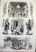 Old Antique Print Buckinham Palace Bow Room Marble Hall Ball Royal Piper