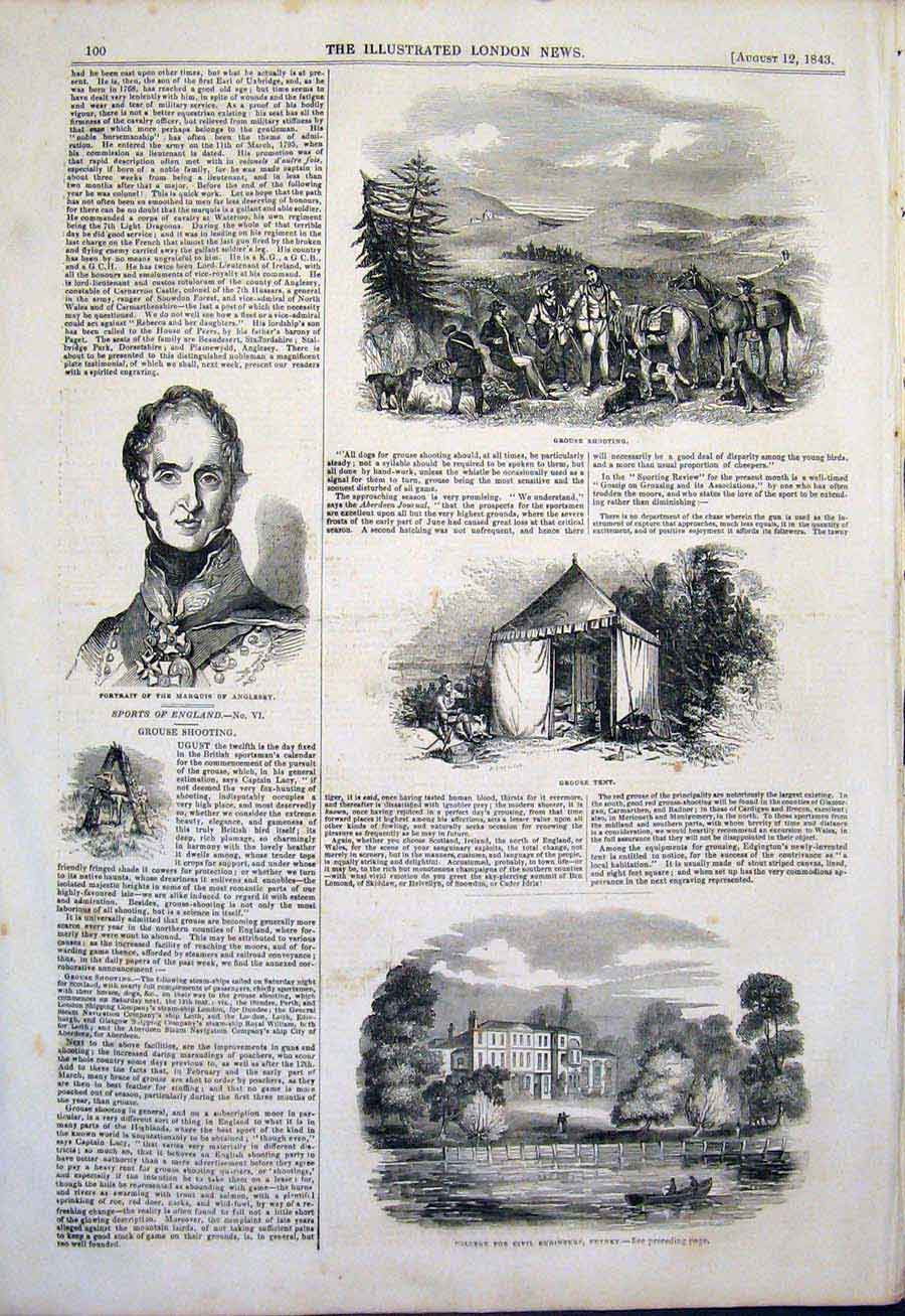 Antique Antique Print Grouse Shooting Shoot College Putney Engineers Angelsey 00MAA1
