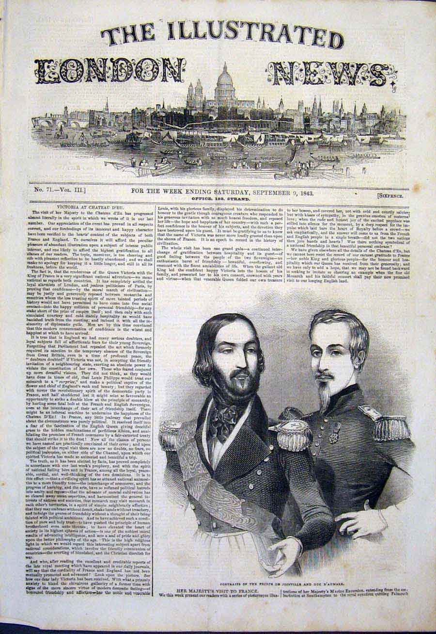 Old Antique Print Portrait Prince De Joinville Duc D'Aumale Fine Art 1843 19th