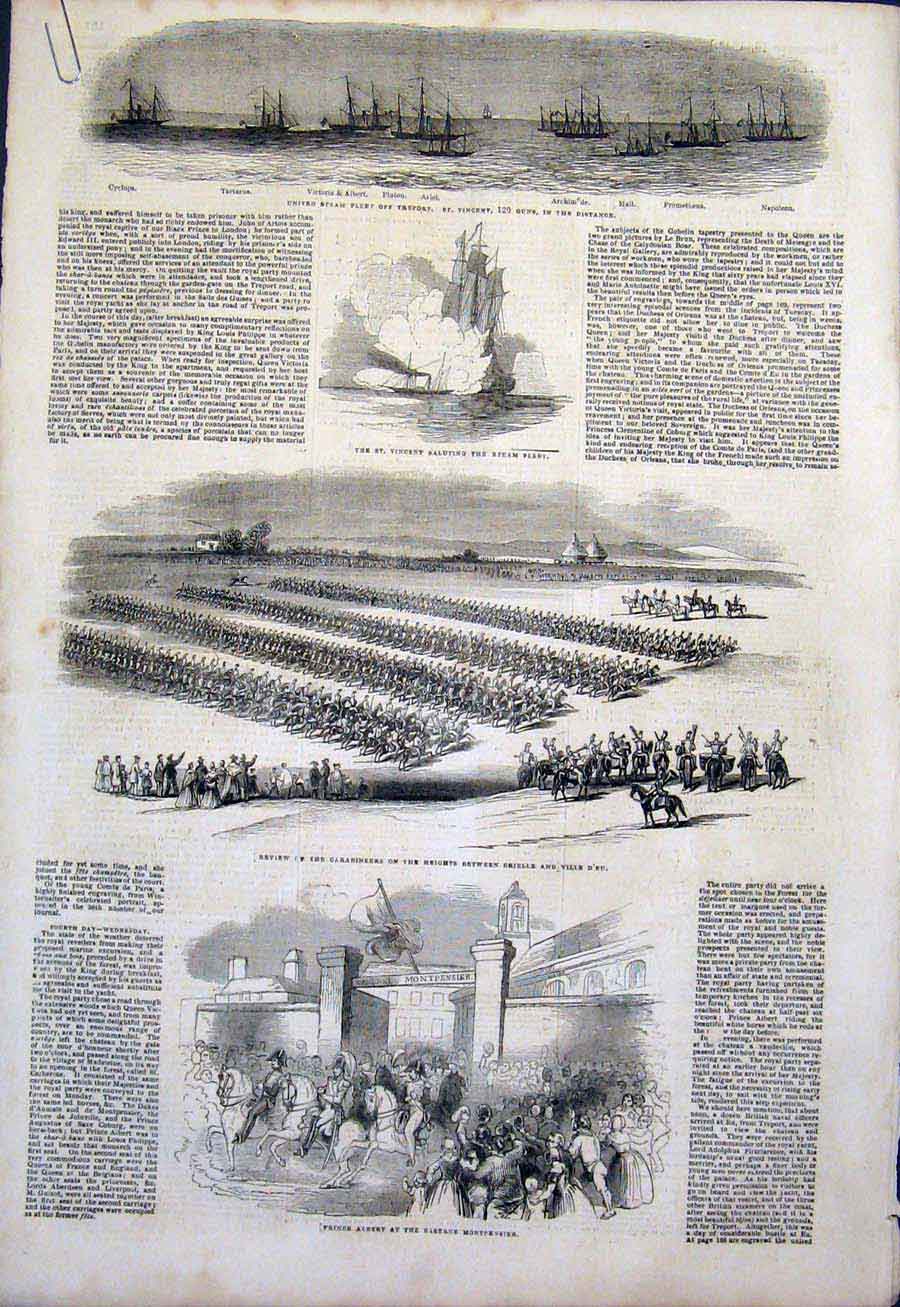 Original Old Antique Print St Vincent Review Carbineers Notre Dame Paris France